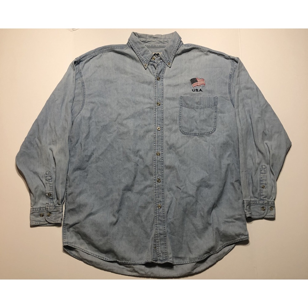 Lee Sport Denim 100% Cotton Long Sleeve USA America Button Down Size XL